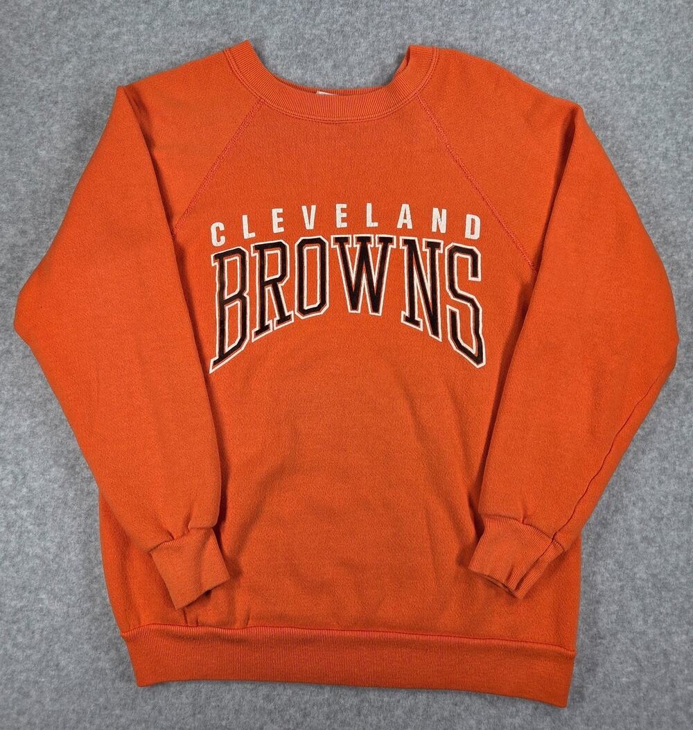 Vintage 80s Cleveland Browns Artex M Medium Sweatshirt Orange Spellout USA Made